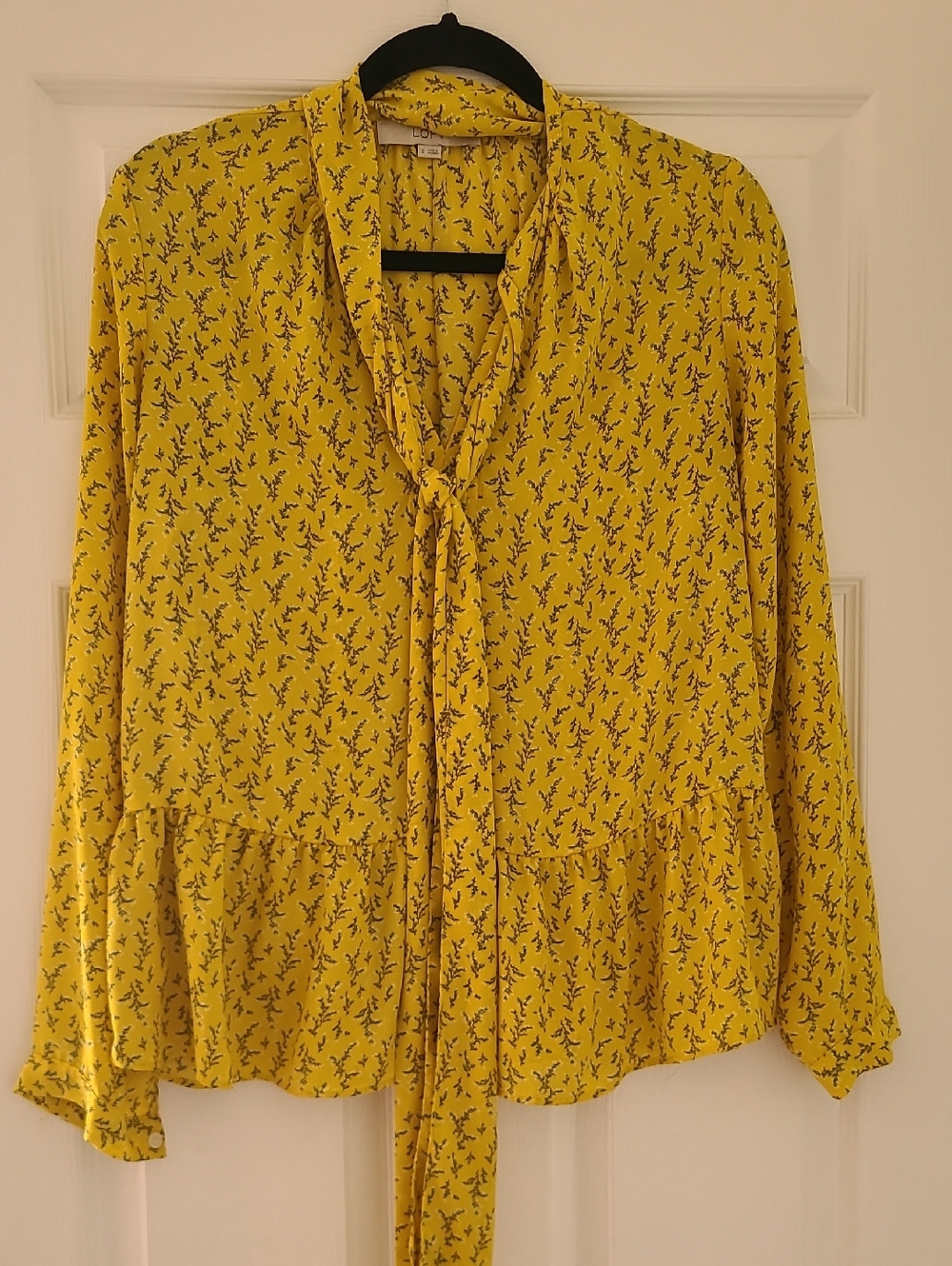 LOFT Yellow Floral Tie-Front Blouse